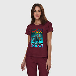 Пижама хлопковая женская Tyrannosaur rex on a skateboard - ai art fantasy, цвет: меланж-бордовый — фото 2