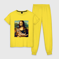 Пижама хлопковая женская Мона Лиза с рыжим котом, цвет: желтый