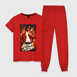 Пижама хлопковая женская Michael Jackson in the red jacket, цвет: красный