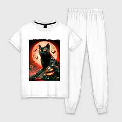 Пижама хлопковая женская Стимпанк кот в очках - нейроарт, цвет: белый