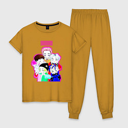 Пижама хлопковая женская Big bang в аниме стиле, цвет: горчичный
