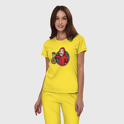Пижама хлопковая женская Money man, цвет: желтый — фото 2
