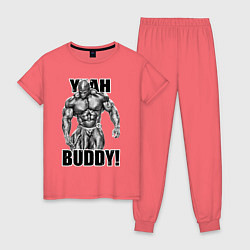 Пижама хлопковая женская Ronnie Coleman- yeah buddy, цвет: коралловый