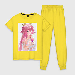 Пижама хлопковая женская Genshin Impact Яэ Мико, цвет: желтый