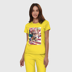 Пижама хлопковая женская Дандадан: Момо Аясэ, цвет: желтый — фото 2