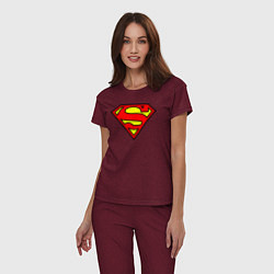 Пижама хлопковая женская Superman logo, цвет: меланж-бордовый — фото 2