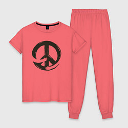 Пижама хлопковая женская Peace hugs, цвет: коралловый