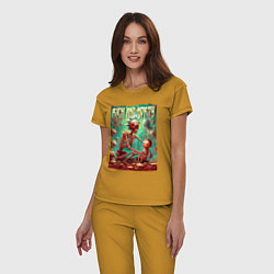 Пижама хлопковая женская Rick and Morty in the hell, цвет: горчичный — фото 2
