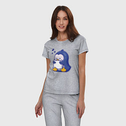 Пижама хлопковая женская Сонный пингвин, цвет: меланж — фото 2