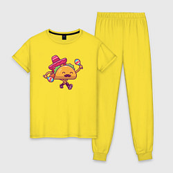 Пижама хлопковая женская Забавный тако, цвет: желтый