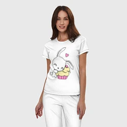 Пижама хлопковая женская Зайка и пирожное, цвет: белый — фото 2