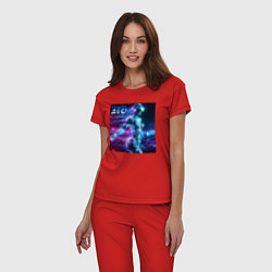 Пижама хлопковая женская Neon cyber girl - ai art, цвет: красный — фото 2