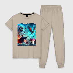 Пижама хлопковая женская Harry Potter and owl - ai art fantasy, цвет: миндальный