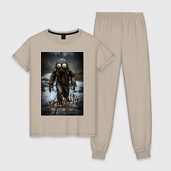 Пижама хлопковая женская Человек в чернобыле, цвет: миндальный