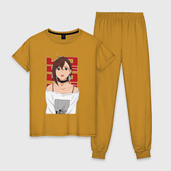 Пижама хлопковая женская Дандадан: Момо, цвет: горчичный