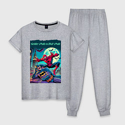 Пижама хлопковая женская Чувак паук против чувака летучей мыши - нейроарт п, цвет: меланж
