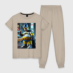 Пижама хлопковая женская Бэтсимпсон купил в фастфуде картофель фри, цвет: миндальный