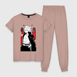 Пижама хлопковая женская Токийские мстители Мандзиро, цвет: пыльно-розовый