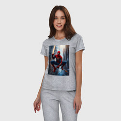 Пижама хлопковая женская Spider Man на страже справедливости, цвет: меланж — фото 2