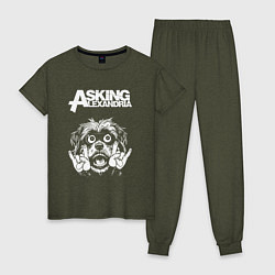 Пижама хлопковая женская Asking Alexandria rock dog, цвет: меланж-хаки