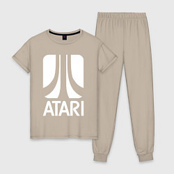 Пижама хлопковая женская Atari logo white, цвет: миндальный