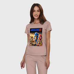 Пижама хлопковая женская Sonic and his team - movie, цвет: пыльно-розовый — фото 2