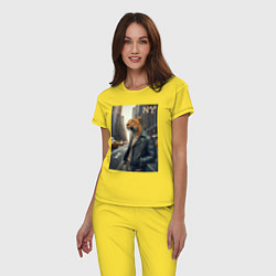 Пижама хлопковая женская Леопард-модник житель Нью-Йорка, цвет: желтый — фото 2