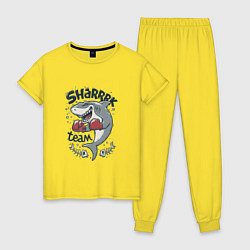 Пижама хлопковая женская Shark team, цвет: желтый