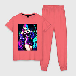 Пижама хлопковая женская Девушка поп идол, цвет: коралловый