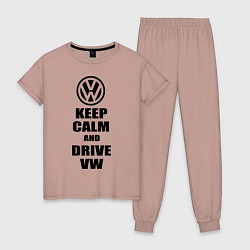 Пижама хлопковая женская Keep Calm & Drive VW, цвет: пыльно-розовый