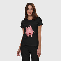 Пижама хлопковая женская Cartoon monster pink, цвет: черный — фото 2