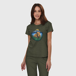 Пижама хлопковая женская Медведь на природе, цвет: меланж-хаки — фото 2