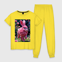 Пижама хлопковая женская Кролик из роз, цвет: желтый