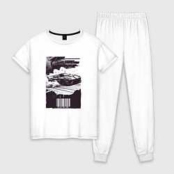 Пижама хлопковая женская Ретро постер с спорткаром, цвет: белый