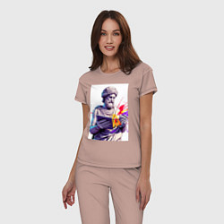 Пижама хлопковая женская Античная статуя и граффити, цвет: пыльно-розовый — фото 2