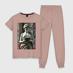 Пижама хлопковая женская Стрит арт и античность, цвет: пыльно-розовый
