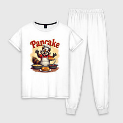 Пижама хлопковая женская Енот готовит панкейки, цвет: белый