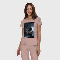 Пижама хлопковая женская Пиратский корабль в шторм, цвет: пыльно-розовый — фото 2