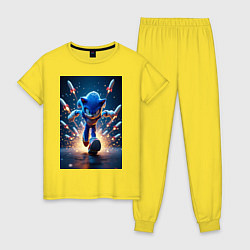 Пижама хлопковая женская Соник убегает от ракет, цвет: желтый