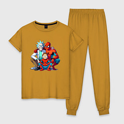 Пижама хлопковая женская Spider-Man is Rick and Mortys friend, цвет: горчичный