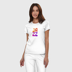 Пижама хлопковая женская Jazz text art in color, цвет: белый — фото 2