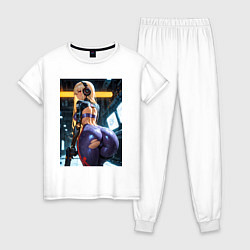 Пижама хлопковая женская Девушка с оружием в киберпанк стиле, цвет: белый