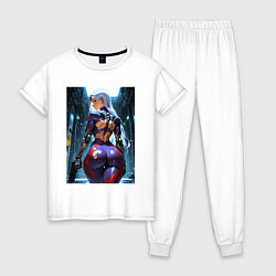 Пижама хлопковая женская Девушка с оружием в киберпанк стиле, цвет: белый