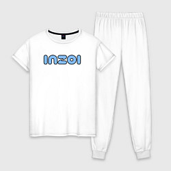 Пижама хлопковая женская Inzoi синий логотип, цвет: белый