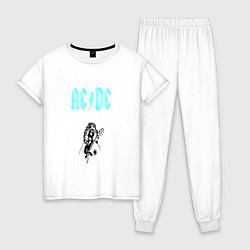 Пижама хлопковая женская AcDc Angus Young, цвет: белый
