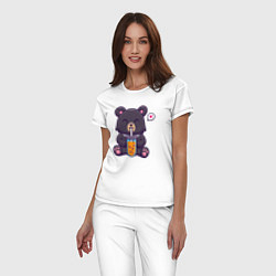 Пижама хлопковая женская Мишка с напитком, цвет: белый — фото 2