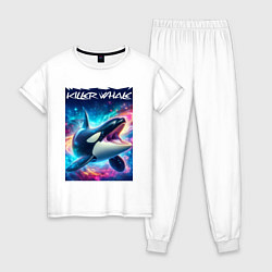 Пижама хлопковая женская Space killer whale - ai art fantasy, цвет: белый