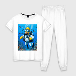 Пижама хлопковая женская Homer diving - ai art fantasy, цвет: белый