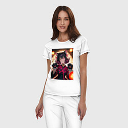 Пижама хлопковая женская Девушка-кошка с мягкими лапами, цвет: белый — фото 2