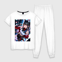 Пижама хлопковая женская Озорная кошка-ниндзя, цвет: белый